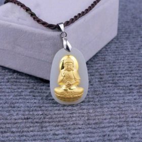 ngochome Mặt Phật Bản Mệnh Phật A Di Đà Mạ Vàng 24k Ngọc Nephrite 8