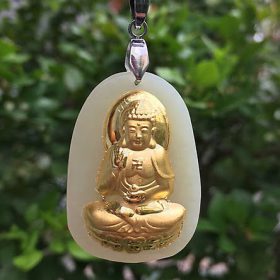 ngochome Mặt Phật Bản Mệnh Phật A Di Đà Mạ Vàng 24k Ngọc Nephrite 8