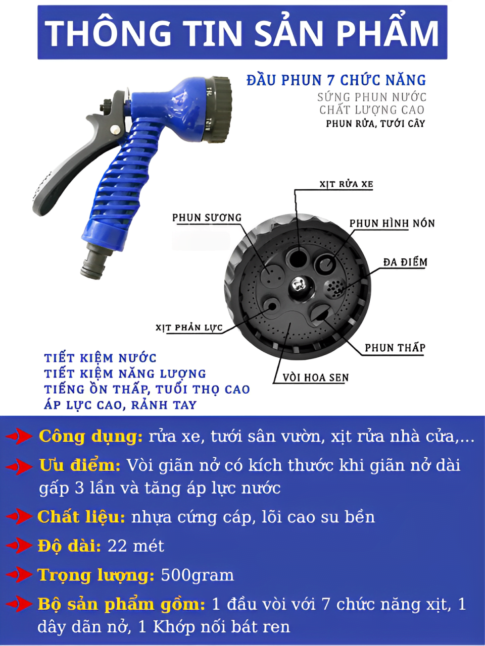 ngochome Vòi Xịt Tăng Áp Giãn Nở Magic Hose 19